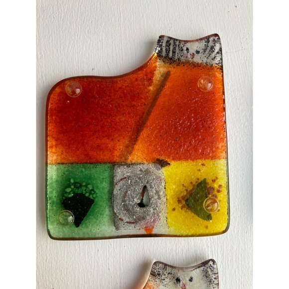 4 Art Glass Cat Kitten Decor Coaster Set Patchwork Boho Eclectic Multi Color 3.5 - Picture 9 of 14